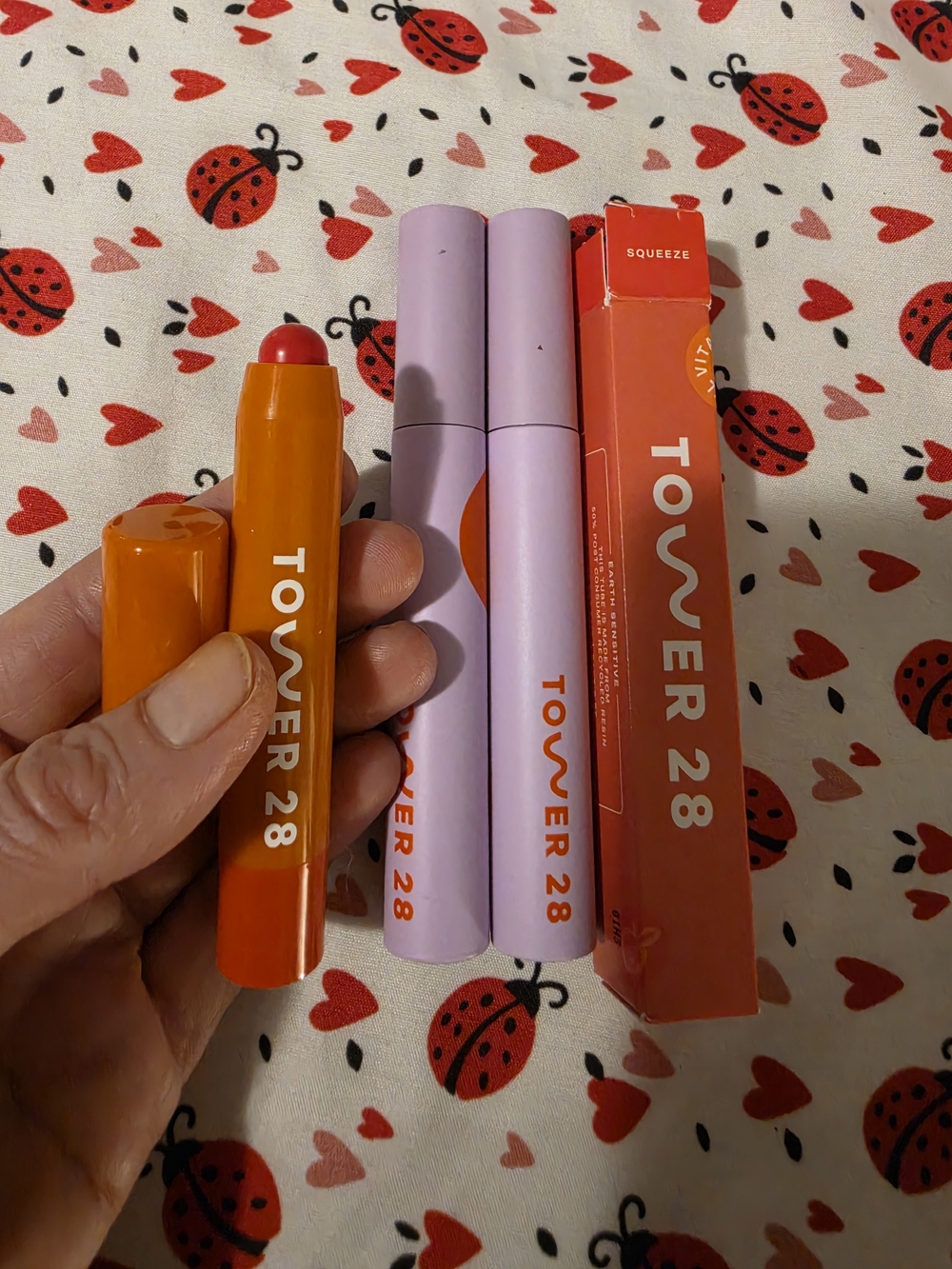 Lot of 3 Tower 28 Hydrating Lip Balm Squeeze and 2 Make Waves Mascara in Jet.